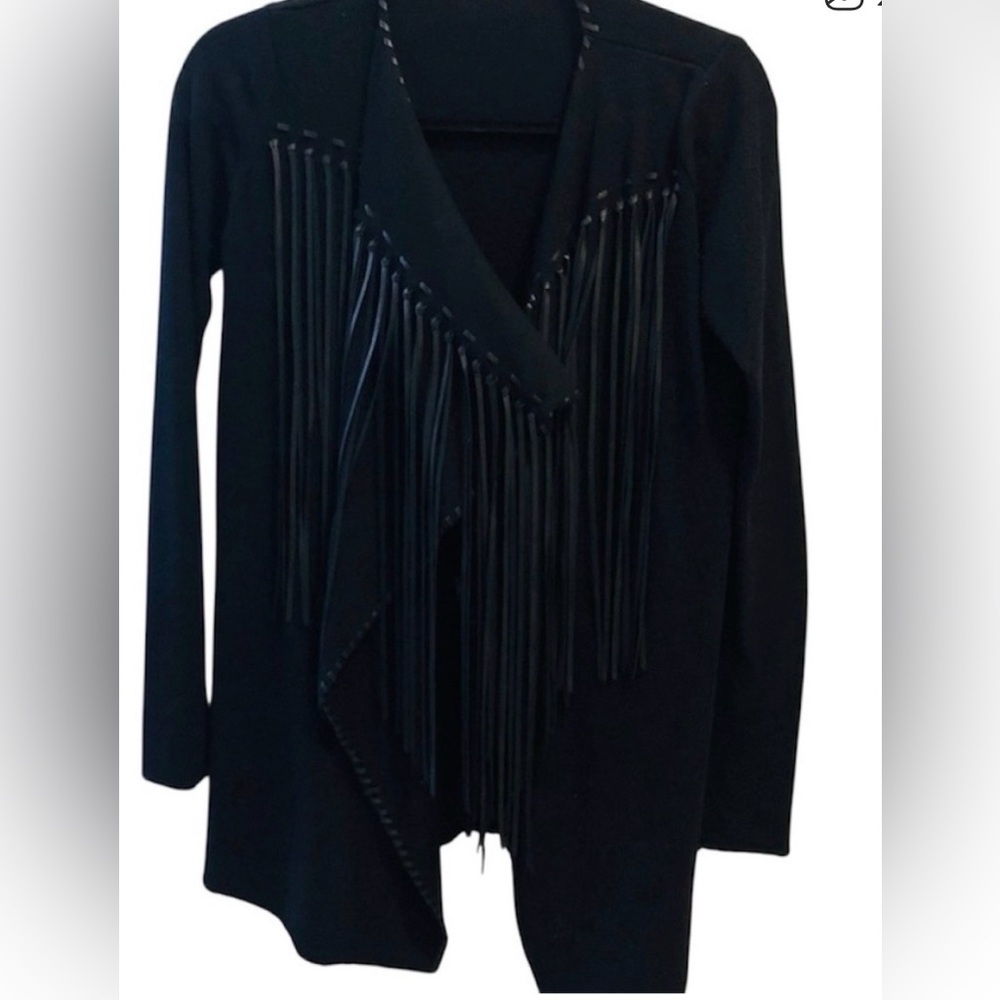 T-PARTY Western Fringe Open-Front Cardigan, Black, Small, EUC (PM-33)